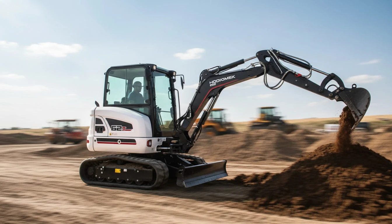 Chantier de construction en extérieur avec pelleteuse hydraulique en action